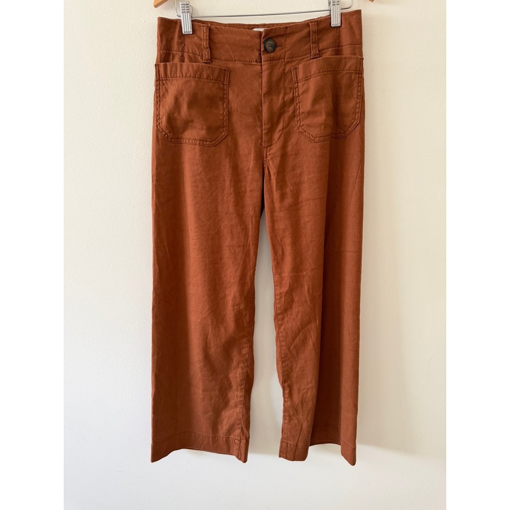 Anthropologie Maeve The Colette Linen Stretch Wide Leg Pants Brown Bark Size 26